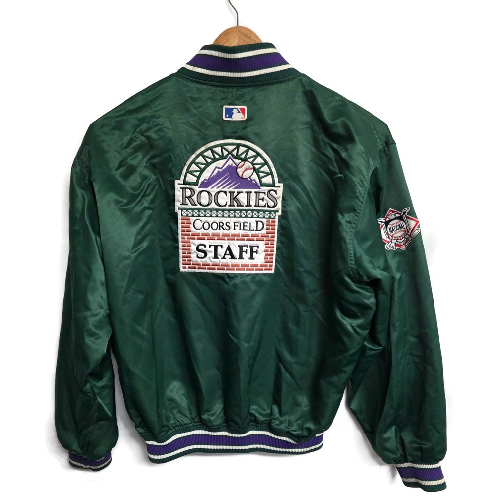Vintage Starter Colorado Rockies Coors Field Staff Jacket Green Satin MLB XL